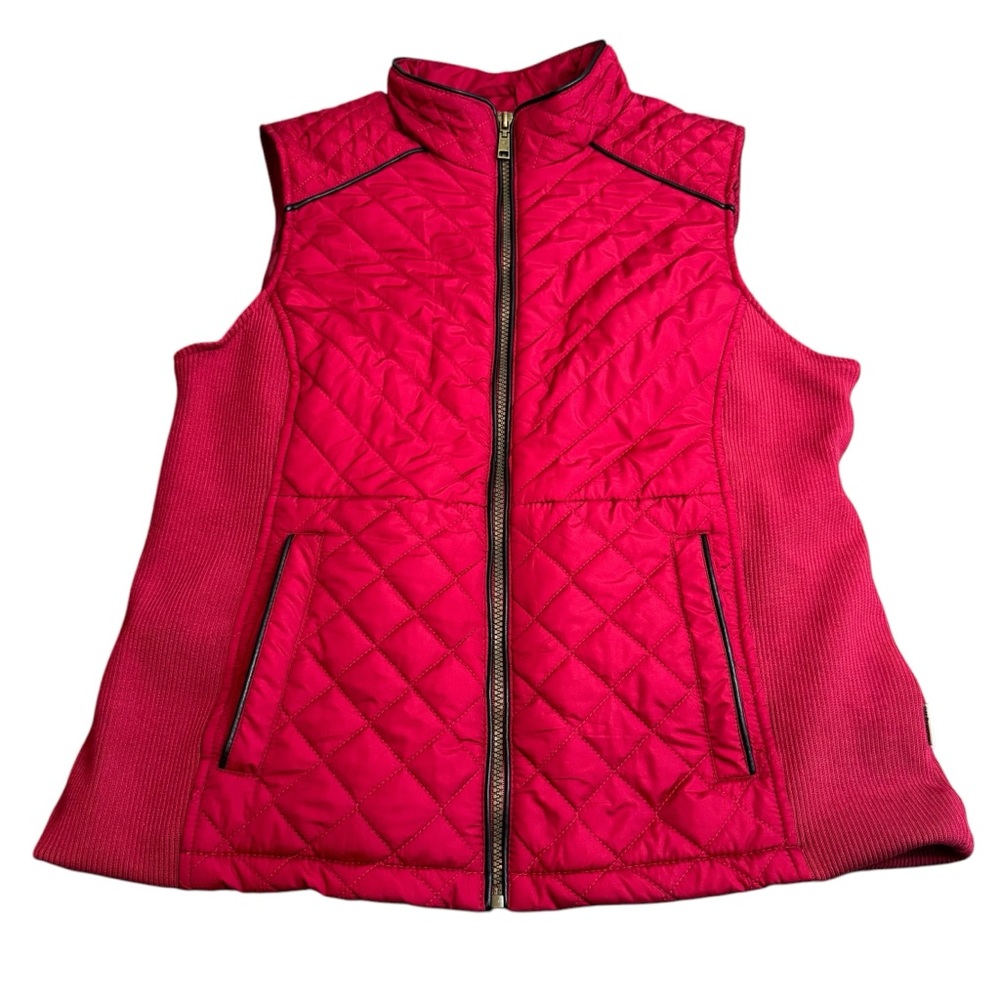 G.H. Bass Quilted Fleece Collar Vest Size L Red Full Zip Pockets Lightweight